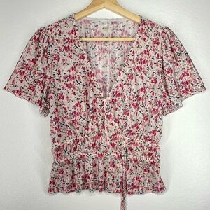 Floral Crop Top Shirt with cinched waist and flowy sleeves Selfe Large
